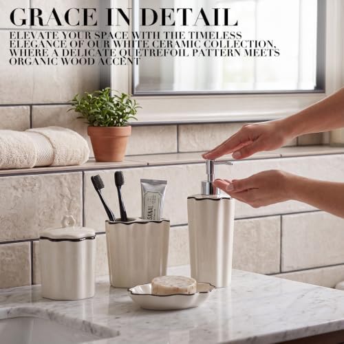 Zhehao 4 Pcs Scalloped Ceramic Bathroom Accessories Set,8.5 Inch, Black