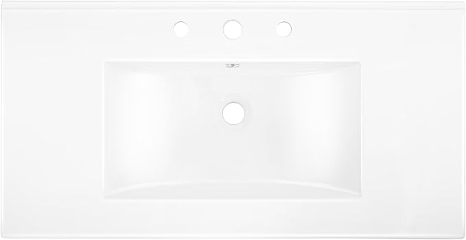 JONATHAN Y SNK1003A Ancillary 3-Hole 36 in. W x 18.25 in. D Classic Contemporary Rectangular Ceramic Single Sink Basin Vanity Top, White