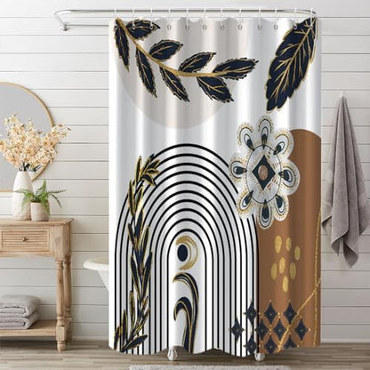 Black and Gold Boho Shower Curtain for Bathroom 72x78 Inch