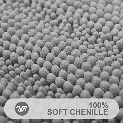 Grandaily Chenille Striped Bathroom Rugs 47x24, Extra Thick and Absorbent Bath Mats, Non-Slip Soft Plush Shaggy Shower Carpet, Machine Wash Dry, Bath Rug for Bathroom, Dark Gray