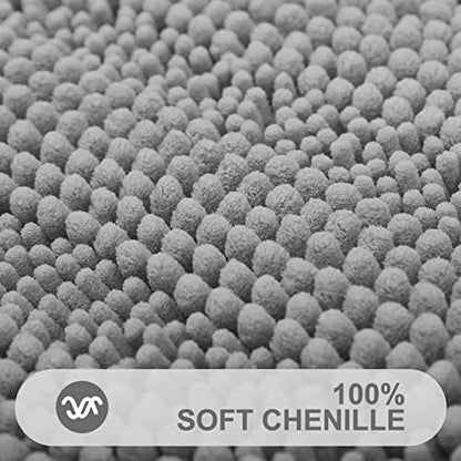 Grandaily Chenille Striped Bathroom Rugs 47x20, Extra Thick and Absorbent Bath Mats, Non-Slip Soft Plush Shaggy Shower Carpet, Machine Wash Dry, Bath Rug for Bathroom, Dark Gray