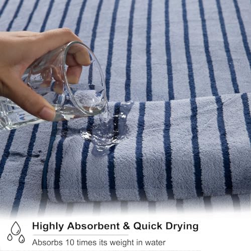 4 Piece Navy Cabana Stripe Large Bath Towels Oversized Bath Sheet Super Soft Breathable Jumbo Bathroom Towels Highly Absorbent Shower Towel Quick Dry Beach Chair Towel Spa Gym Hotel Towel Set