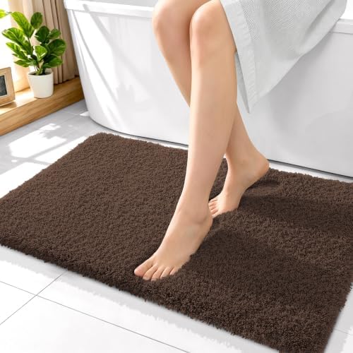 OLANLY Microfiber Bathroom Rugs 36x24, Ultra Soft Absorbent Bath Mat, Brown