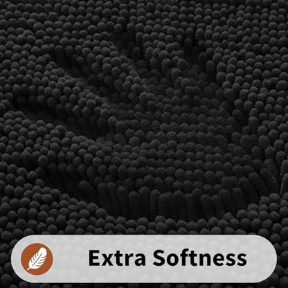 Yimobra Toilet Rugs U Shaped Washable - 24"x20" Non Slip Plush Contour Bath Rugs for Toilet - Super Soft Absorbent Quick Dry Toilet Mats for Bathroom,Black