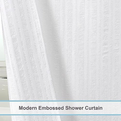 Aiyufeng Moga White Fabric Shower Curtain 90 Inch Extra Long for Bathroom