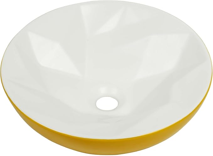 Fine Fixtures Bathroom Sink - 16 Inch Round Ceramic Vessel Sink, Modern Textured Interior Bowl Design, Perfect Sink for Bathroom Vanity, Yellow Wash Basin