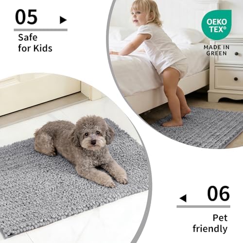 Disolla Grey Bathroom Runner Rug 24x55 Inch - Long Chenille Bath Mat, Extra Soft Shaggy Plush Absorbent Runner, Non-Slip Washable Rug for Tub, Bedside and Kitchen