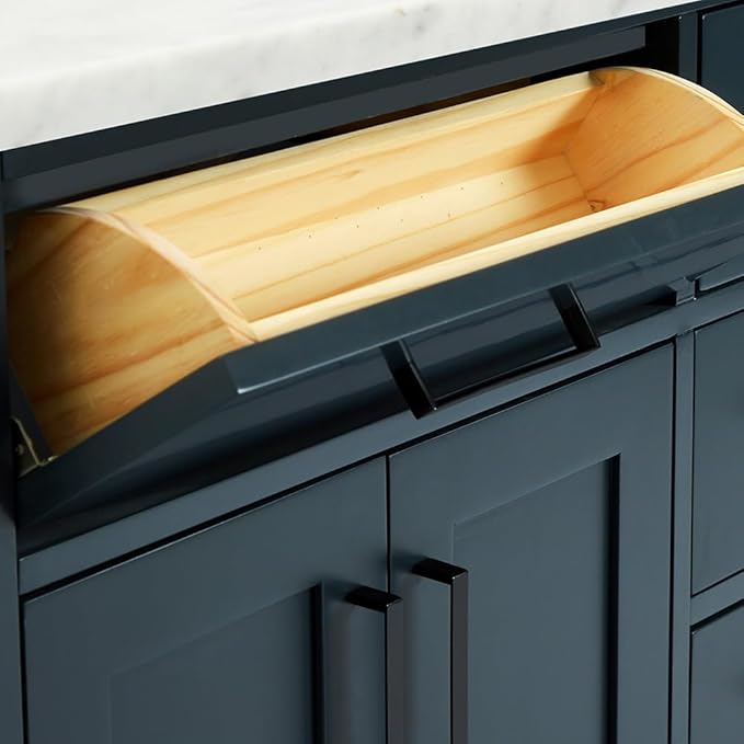 ARIEL Hepburn 60-inch Bathroom Vanity with Sink,Solid Wood, 0.75-inch Italian Carrara Marble Countertop, Double Rectangular Porcelain Sink, 4 Soft Closing Doors, 6 Dovetail Drawers, Midnight Blue