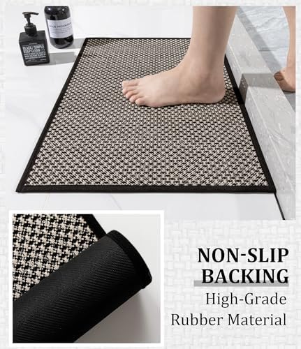 YIHOUSE Black Bathroom Rugs Sets 2 Pieces,Thin Bath Mat Quick Dry