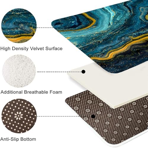 Nkzply 4 Pcs Teal Blue Marble Shower Curtain Set Turquoise Bathroom Sets with Shower Curtain and Rugs Gold Modern Abstract Bathroom Decor Accessories Bathroom Rugs Toilet Lid Cover with Hooks