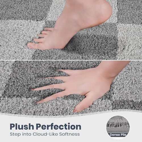 PURRUGS Bathroom Rug Non-Slip Machine Washable 30" x 46", Super Absorbent and Quick-Dry Bath Mat, Extra Soft and Plush Bath Rug for Shower, Bathtub and Sink, Light Grey & Grey