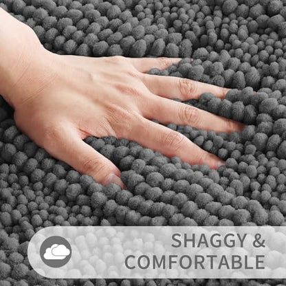 Yimobra Toilet Rugs U Shaped Washable 24 x 20, Non Slip and Super Absorbent Toilet Mat, Quick Dry, Ultra Luxury Microfiber Chenille Plush Fluffy Contour Bath Rugs for Toilet Base, Dark Gray