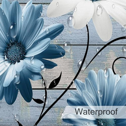 Farmhouse Blue Floral Shower Curtain, Retro Wood, 72W X 72L inches