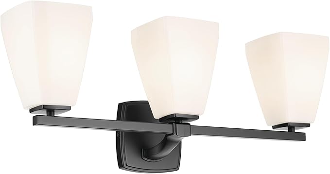 Kichler Marant 21.25" 3-Light Vanity Light with Opal Glass in Black, for Bathroom, Powder Room, Over a Mirror, (21.25" W x 9.5" H), 55216BK
