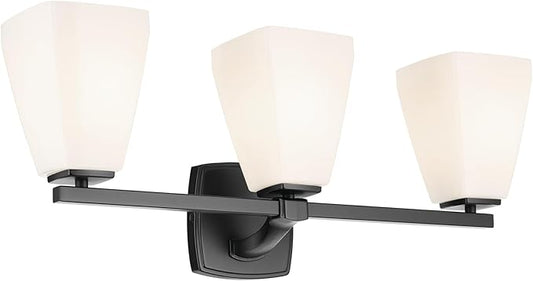 Kichler Marant 21.25" 3-Light Vanity Light with Opal Glass in Black, for Bathroom, Powder Room, Over a Mirror, (21.25" W x 9.5" H), 55216BK