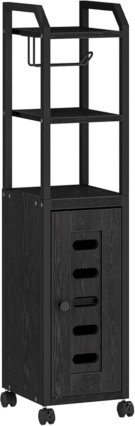 Bathroom Storage Cabinet - Toilet Paper Storage Cabinet, Small Toilet Paper Holder with 4 Wheels, Bathroom Organizer with Adjustable Shelf, for Small Spaces, Black BC04604X