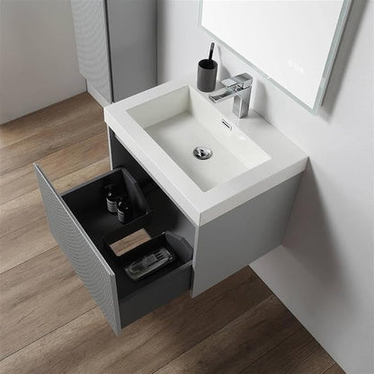 Blossom 24 Inch Bathroom Vanity with Sink and Side Cabinet, All Wood Floating Bathroom Vanity with Acrylic Sink, Bathroom Sink Cabinet with Soft-Close Drawer, Modern Style Vanities, Light Grey