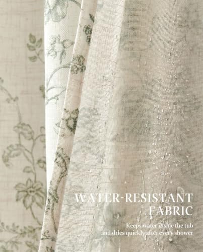 jinchan Linen Shower Curtain for Bathroom with 12 Hooks, Green, 70x72