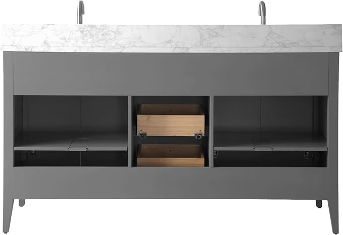 Vanity Art 60 inch Bathroom Vanity with Double Sink & Ceramic Top, Vanity Cabinet with Soft-Closing Door, Solid Wood Frame, Linear Pattern, Cashmere Gray, Golden Brushed Handware VA9160-DG-GB