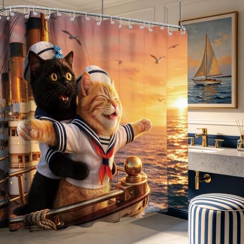 Extra Long Shower Curtain Crazy Black Cat Clawfoot Tub, 108 x 72 in