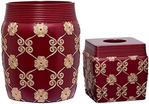 Zahari Home 2pc Elegant Rose Luxury Bathroom Accessories Set Modern Shower Basket & Tissue Box Classic Luxury Contemporary Decor Beautiful Unique Design Stylish Bathroom Accessories Set