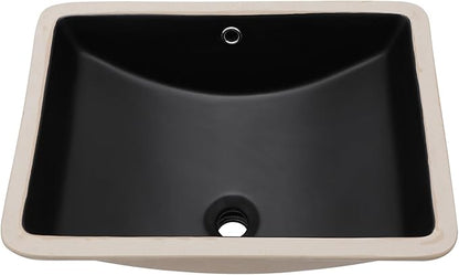 Lordear Undermount Black Bathroom Sink 21x15 Inch Bathroom Vanity Sinks Undermount Rectangle Black Porcelain Ceramic Bathroom Under Counter Lavatory Vanity Sink Basin with Overflow