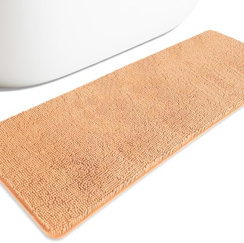 Bathroom Runner Rug 24 x 72 Non Slip – Extra Long Bath Mat | Absorbent and Washable Thick Chenille Runner Rug for Bathroom, Shower, Tub, Sink(Peach)