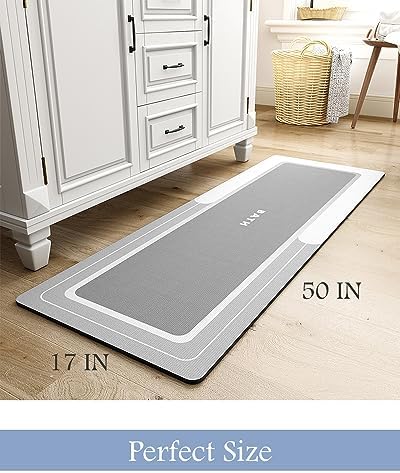 MontVoo-Bath Mat Rug Runner Long Bathroom Mat Non Slip Super Absorbent Stain Resistant Quick Dry Thin Bathroom Rug Fit Under Door-Bath Mats for Bathroom Floor Bathtub Vanity-Bathmat 17"x50" Grey