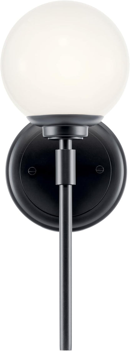 Kichler Benno 1-Light Wall Sconce, Modern Light with Opal Glass in Black, for Bathroom, Powder Room, Kitchen, Bedroom, or Hallway (13.75" x 5.25"), 55170BK