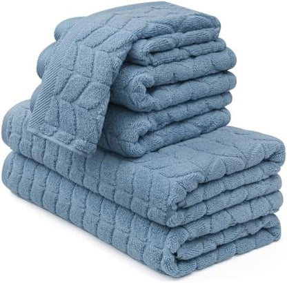 Alusa Home Ultra Soft & Stylish 700 GSM Luxury Bath Towels - 100% Zero-Twist, Long-Staple Cotton - Remarkably Absorbent & Quick Drying - 6 Piece Towel Set (Chambray)