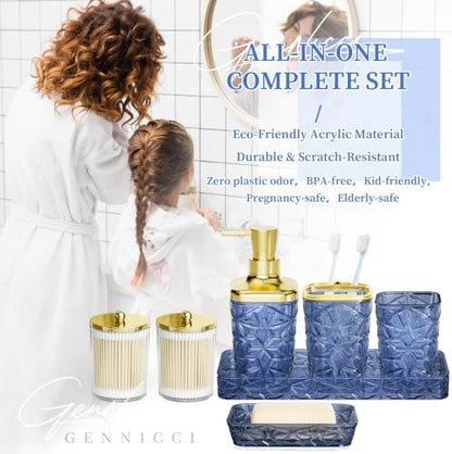 Bathroom Accessories Set, Navy Blue Bathroom Accessories, Acrylic Soap Dispenser and Toothbrush Holder Set, Qtip Holder Set, Bathroom Sink Set, Gift for Home Apartment