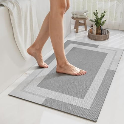 YDKGL Non Slip Bath Mat Thin Bathroom Rugs Fit Under Door Grey 20"x 32"