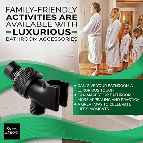 Original StoneStream Adjustable Shower Head Holder Wall Mount, Handheld Shower Arm Bracket, Matte Black Plastic, Universal 1/2 Inch Female to Male Fitting for Detachable Showerheads