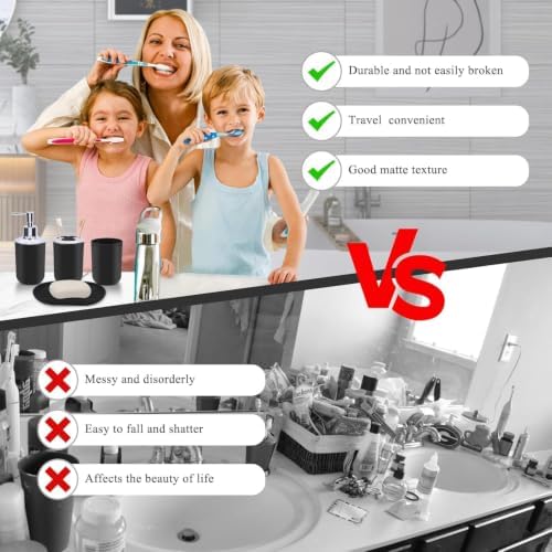 LGURT Matte Black Plastic Bath Set — 4-Pc Dispenser, Holder, Cup & Dish