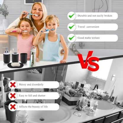LGURT Matte Black Plastic Bath Set — 4-Pc Dispenser, Holder, Cup & Dish