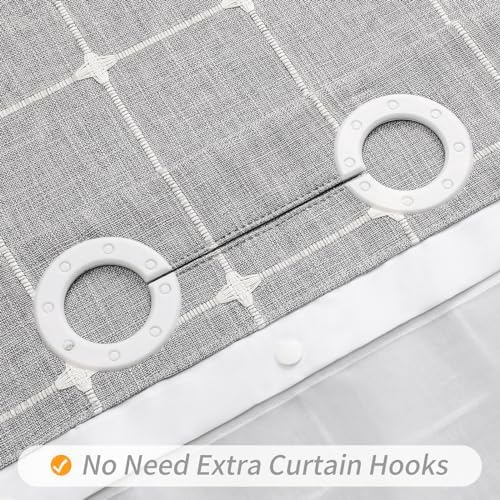 MitoVilla No Hooks Needed Boho Farmhouse Shower Curtain with Snap-in Liner, Cotton Linen Fabric Shower Curtains with Tassels for Rustic Neutral Bathroom Decor, Grey, 72 x 74