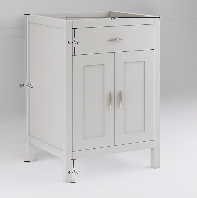 24" Light Grey Bathroom Vanity Base Only – Freestanding Solid Wood Sink Cabinet with Tip-Out Drawer, Shaker Style Storage, No Top or Sink, 36" W x 21" D x 34.5" H