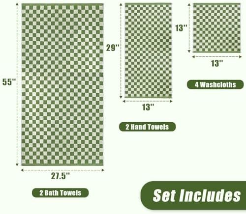 Jacquotha Green Checkered Towels Set of 8, Cotton Towels for Bathroom