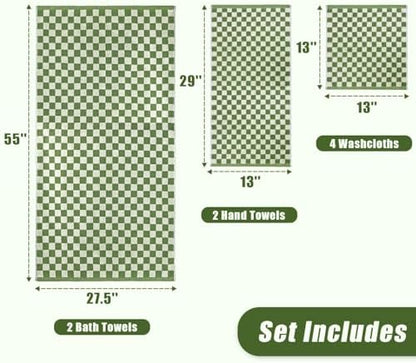 Jacquotha Green Checkered Towels Set of 8, Cotton Towels for Bathroom
