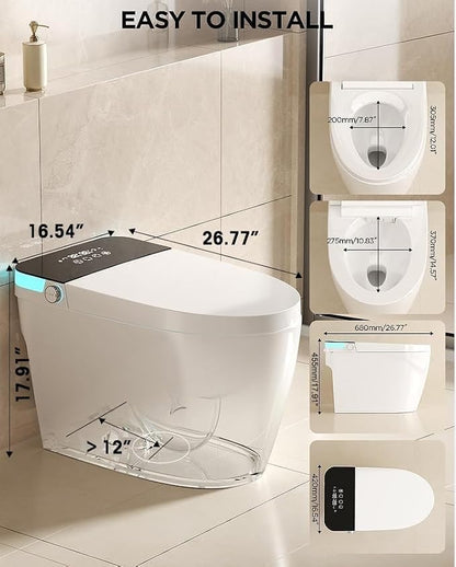TDH Luxury Smart Bidet Toilet,Bidet Toilet with Larger LED Display,One Piece Toilet with Heated Bidet Seat,Leave Seat Auto Flushing,Foot Sensor & Night Light