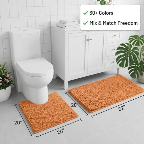 Bathroom Rugs Sets 2 Piece,Super Absorbent Chenille Bath Mats and U-Shaped Toilet Rug,Strong PVC Non Slip Backing,Microfiber Washable Dry Quickly Bath Mats for Bathroom(20"x32"+20"x20"U, Champagne)