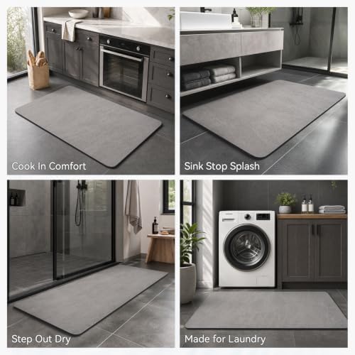 MontVoo -Bath Mat Rug-Rubber Backing Non Slip Quick Dry Absorbent Thin Bathroom Rugs Fit Under Door-Faux Suede Surface Bathroom Floor Mats-Shower Rug for in Front of Bathtub Shower Gray 17"x27.5"