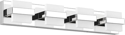 SOLFART Chrome Vanity Light Fixture, Bathroom Light Fixture Over Mirror, 4 Lights Vanity Lighting, Modern LED Bathroom Vanity Lighting, Easy Install Dimmable