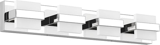SOLFART Chrome Vanity Light Fixture, Bathroom Light Fixture Over Mirror, 4 Lights Vanity Lighting, Modern LED Bathroom Vanity Lighting, Easy Install Dimmable