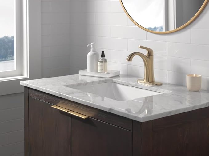 Delta Arvo Brushed Gold Bathroom Faucet 1 Hole, Single Hole Bathroom Sink Faucet for Vanity, Push-Pop Drain Assembly, Champagne Bronze 15840LF-CZ