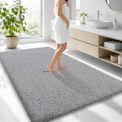 OLANLY Microfiber Large Bathroom Rugs 70x46, Soft Absorbent Bath Mat, Grey