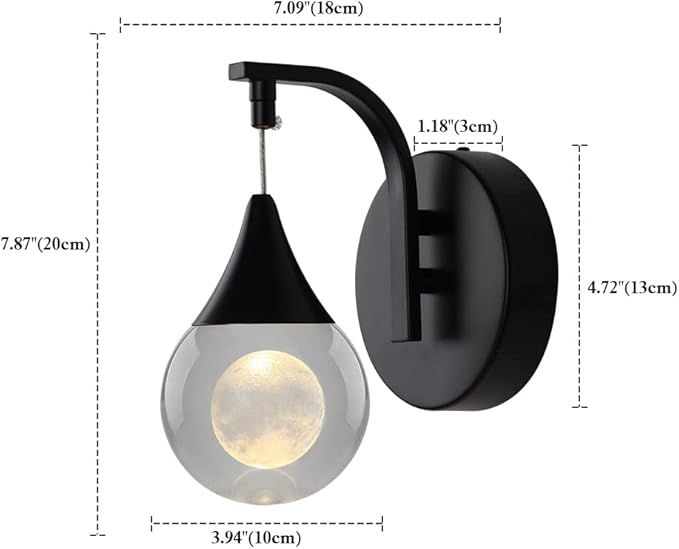 Crystal Moon Globe Wall Sconce Light, 5W Led Wall Lamp for Bedroom Living Room Hallway, 3300k Warm White | Dimmable | Matte Black