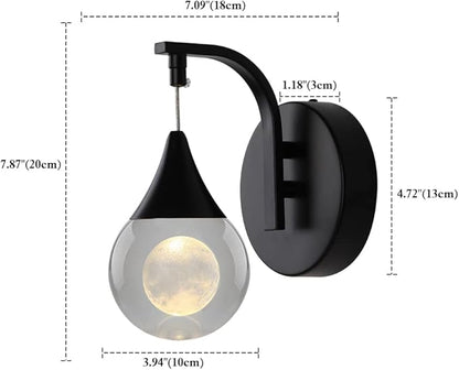 Crystal Moon Globe Wall Sconce Light, 5W Led Wall Lamp for Bedroom Living Room Hallway, 3300k Warm White | Dimmable | Matte Black