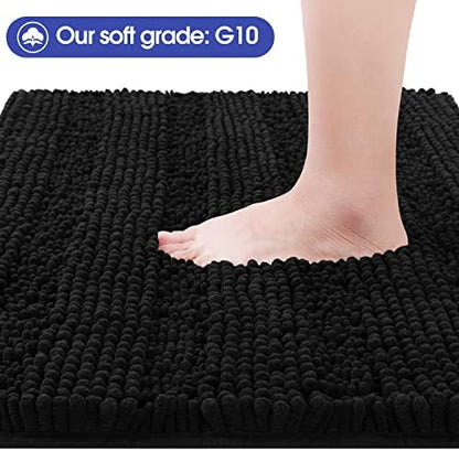 ACCUMTEK Striped Black Bathroom Rug Mat 24"x17" Ultra Soft, Non Slip Chenille Bath Rugs, Absorbent Plush Shaggy Bath Mats for Bathroom, Bedroom, Kitchen, Shower, Tub