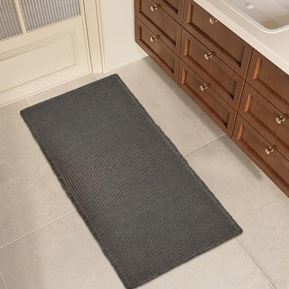 ZALL Dark Grey Waffle Bath Mat,Super Absorbent Non Slip Bathroom Rug, Gray 24x48inch, Machine Washable Ultra Soft Floor Mats